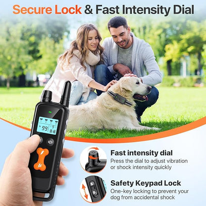 Dog Training Collar, Dog Shock Collar with Remote Control, Electric Shock Collar with 4 Training Modes, IP68 Waterproof Rechargeable e Collar for Large Medium Dogs with Beep Shock and Security Lock
