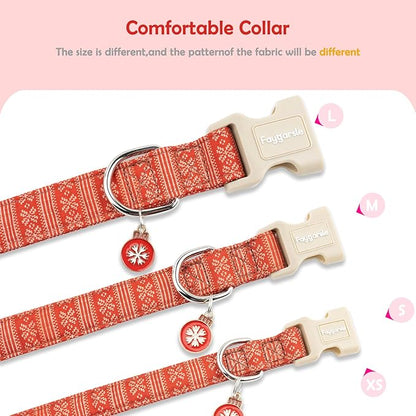 Faygarsle Christmas Dog Collar, Red Nordic Pattern, Plastic Buckle with Metal D-Ring, Holiday Pet Accessory,for Small Medium Large Dogs L