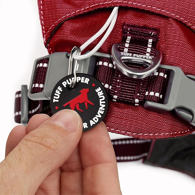 Tuff Pupper All-Day Wear Dog Harness | for Walking, Trail Running, Hiking | Front & Back Leash Clips | Reflective Trim | Easy On/Off Buckles | Lightweight Breathable | No Pull Design (XS, Red)