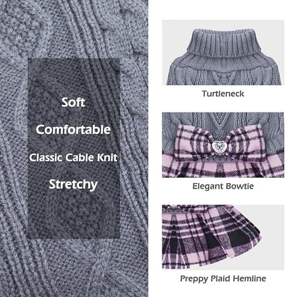 KYEESE Dog Sweater Comfy Dog Sweaters for Medium Dogs Boy Stretchy Pet Coats Thick Knitwear Pet Sweater Dress with Bowtie Soft Pullover Dogs Clothes for Cold Weather Winter