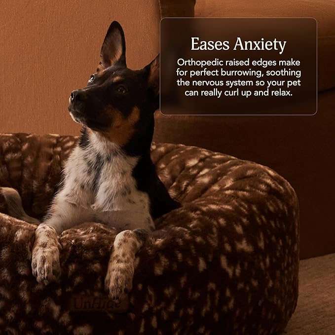 UnHide Floof Pet Bed - Small (23" x 8") - Extra Soft Dog Bed - Removable Faux Fur Cover - Machine Washable - Helps Ease Pet Anxiety & Provides The Perfect Sleep - Deer