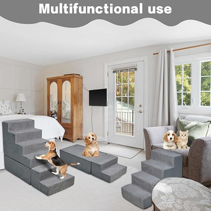 MALOROY Dog Steps for High Beds 30-32" H, 6-Step Dog Stairs for Small Dogs, 33D Foam Pet Steps for High Bed Climbing, Non-Slip Balanced Pet Stair Ramps for Bed Indoor, Grey