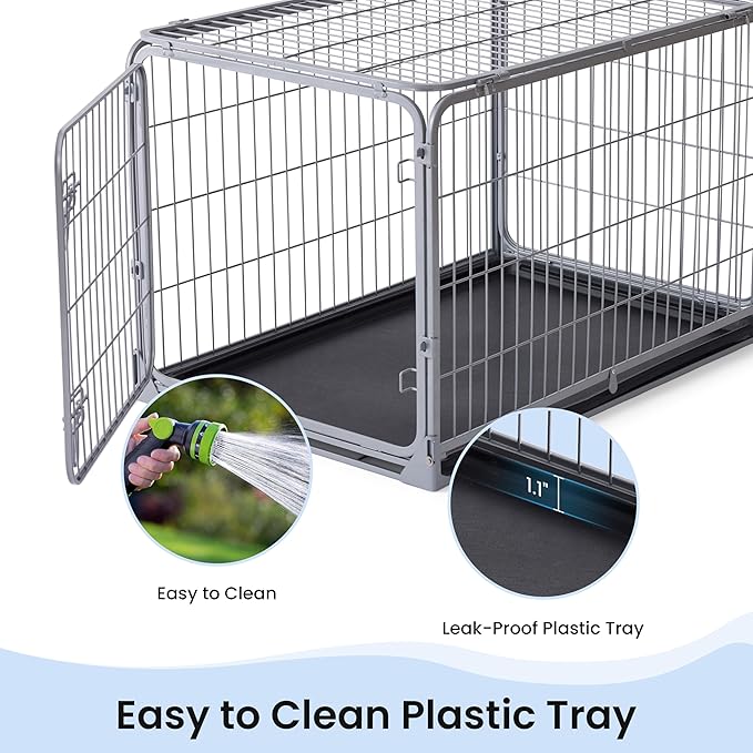 ZOMISIA Foldable Dog Crate for Medium Dogs - 36 inch Escape-Proof Metal Kennel with Double Door, Easy Assembly Collapsible Cage with Removable Tray, Indoor Outdoor Use, Silver Gray