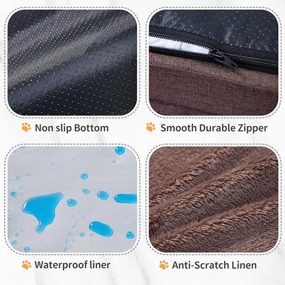 Makigued Orthopedic Dog Bed for Medium Dogs Egg Crate Foam Pet Sofa with Waterproof Liner, Removable Washable Cover, Nonslip Bottom, Cozy Couch for Small & Medium Dogs and Cats, 24x18x6.5, Dark Brown