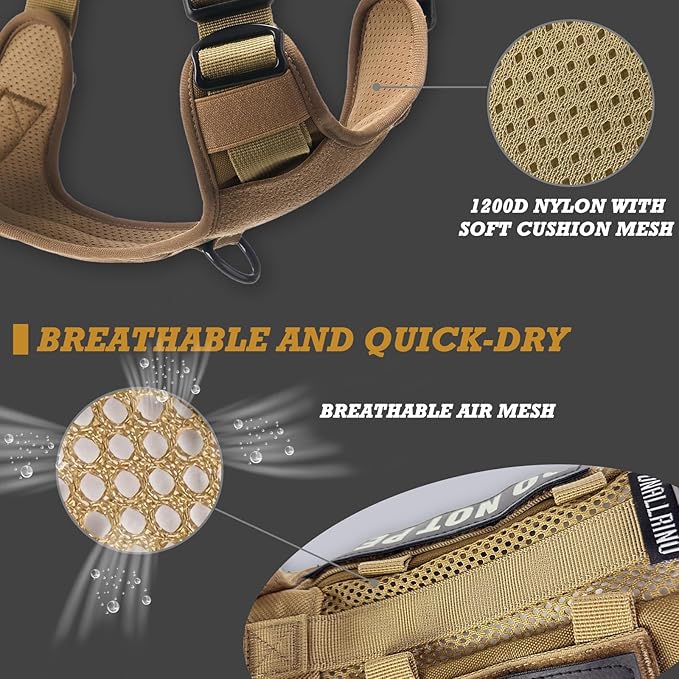 Tactical Dog Harness for Medium and Large Breeds, Air Dog Vest No Pull with Reflective Do Not Pet Patches, Breathable Dog Molle Vests for Training Walking Hunting Brown