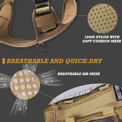 Tactical Dog Harness for Medium and Large Breeds, Air Dog Vest No Pull with Reflective Do Not Pet Patches, Breathable Dog Molle Vests for Training Walking Hunting Brown