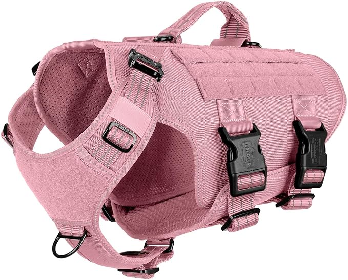 ICEFANG GN3 Tactical Dog Harness for Medium Dogs, 6X Quick-Release Buckles,Dog Molle Vest with Handle,3/4 Body, Hook and Loop Panel for ID Patch,No Pulling Front Clip (M (Chest :25"-31"), Pink)