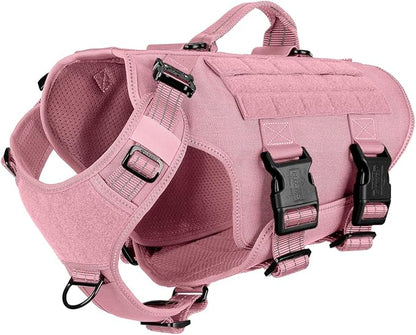 ICEFANG GN3 Tactical Dog Harness for Medium Dogs, 6X Quick-Release Buckles,Dog Molle Vest with Handle,3/4 Body, Hook and Loop Panel for ID Patch,No Pulling Front Clip (M (Chest :25"-31"), Pink)
