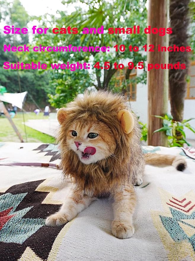 RosyLife Lion Mane Wig for Cat Costume Pet Adjustable Washable Comfortable Fancy Lion Hair Cat Clothes Dress for Halloween Christmas Easter Festival Party Activity (Brown)