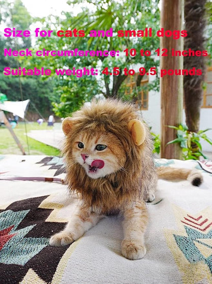 RosyLife Lion Mane Wig for Cat Costume Pet Adjustable Washable Comfortable Fancy Lion Hair Cat Clothes Dress for Halloween Christmas Easter Festival Party Activity (Brown)