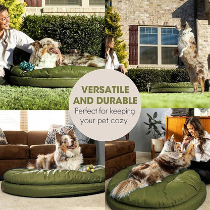 ClevaHome Orthopedic Dog Bed for Large Dogs, 42 inches Dual Layer Water Repellent Round Pet Bed with Washable Cover Nonslip Bottom (Olive Branch)