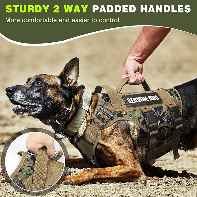 WINSEE Service Dog Vest Harness for Medium Dog, Tactical Working MOLLE Vest with 10 Pet Patches, No Pull Heavy Duty Harness for Training Walking