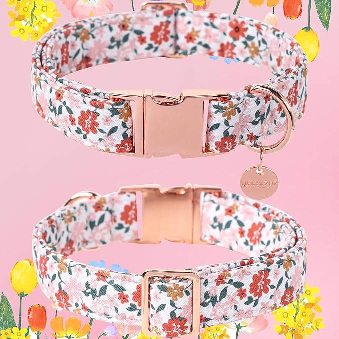 Summer Dog Collar, Little Flower, Cotton with Adjustable Buckle for Small, Medium, Large Dogs