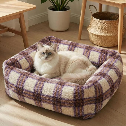 WESTERN HOME WH Dog Beds for Small Dogs & Cat, Washable Cat Bed - High Back Support Pet Sofa with Sides, Soft Small Pet Bed with Anti Slip Bottom, 20inch, Purple