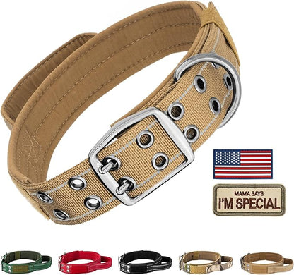 Annchwool Tactical Dog Collar for Medium and Large Dog,Adjustable Military Dog Collar with Soft Padded Handle,Heavy Duty Double Buckle Design (Brown,L)