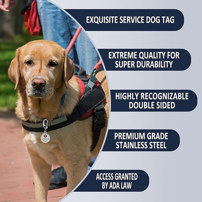 Leash King Service Dog Tag/ESA Animal Tag - Double Sided with Federal Protection & Red Medical Alert Symbol| Easily Attach to Collar, Harness, Vest | Service Dog Identification Tag