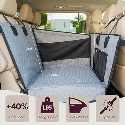 Premium Dog Car Seat & Back Seat – Waterproof & Non-Slip Travel Hammock with Storage Pockets | Secure & Comfortable Pet Seat Cover for Large & Medium Dogs – Fits Cars, SUVs & Trucks (Gray)