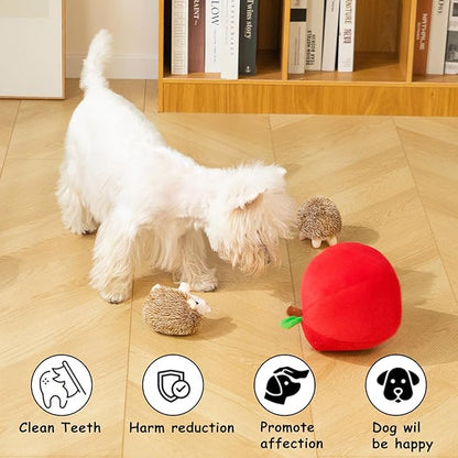 Hollypet Squeaky Dog Toy, Interactive Plush Hide and Seek Dog Toys for Small Medium Sized Dogs and Non-Aggressive Chewers, Puppy Teeth Clean Chew Toys, Hedgehog
