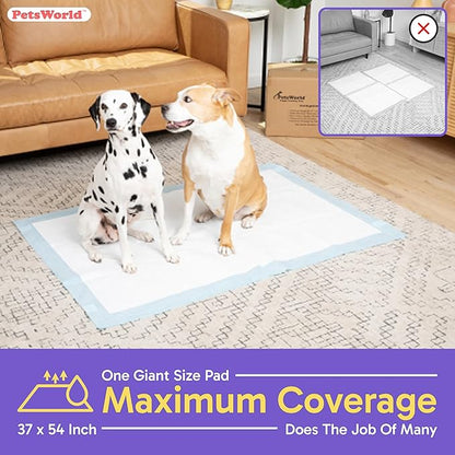 PETSWORLD Enormous Dog Training & Potty Pads, 37x54 inch - Tear Resistant with Strong Leak-Proof Backing, Optional Adhesive Tape, 400 Count