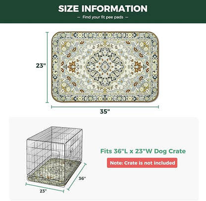 FXW Washable Pee Pads for Dogs, Puppy Pads with Super Absorbent, Specifically Designed for 36inch Cages, 23" x 35" Rectangle, Boho Beige, 2 Packs