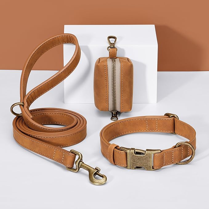 Didog Soft PU Leather Dog Collar, Stylish Quick Released Dog Collars for Medium Dogs, Easy Clean Adjustable Pet Collar for Daily Walking, Light Brown, M Fit 13-21" Neck
