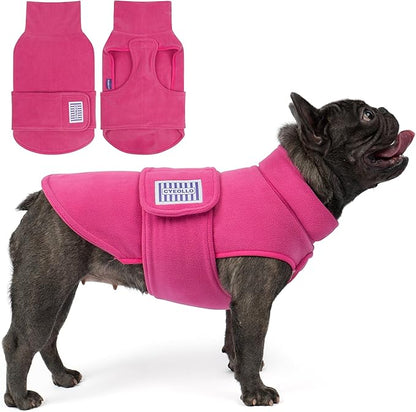 cyeollo Small Dog Sweater, Soft Fleece Dog Jacket Adjustable Warm Dogs Winter Coat with Turtleneck, Comfort Stretchy Puppy Sweaters Pet Clothes for Small Dogs Girl, Pink S