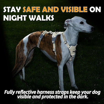 Huntboo Escape Proof Dog Harness – No Pull, No Slip, Fully Reflective, Adjustable 7-Point Design for Small, Medium, and Large Dogs – Lightweight for Outdoor Training & Hiking (Army Green, S)