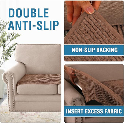 H.VERSAILTEX Plush Chenille Couch Cover for 3 Cushion Couch Anti Slip Washable Sofa Slipcovers Soft and Durable Furniture Protector for Dogs Cats Kids (27.5" x 71", Caramel)