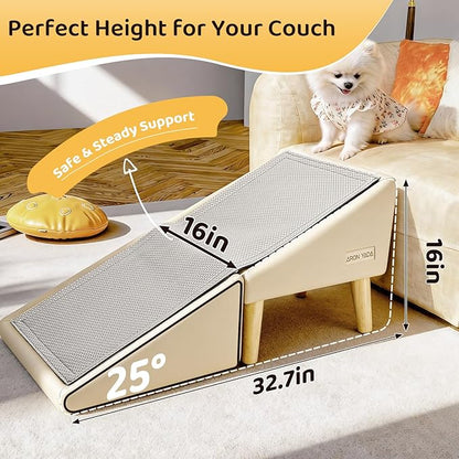 Dog Stairs for Small Dogs and Cats 16" H - with Encrypted Dot-Grip Non-Slip Surface, 2-in-1 Pet Ramp & Steps for Bed/Couch, Foldable Split Ottoman with Solid Wood Frame, Sturdy & Portable for Puppies