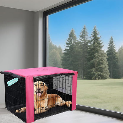 HiCaptain Breathable Dog Crate Cover 42 Inch, Durable Heavy Duty Kennel Cover, Dual Zippered Panels, Windproof Waterproof UV-Resistant(Pink)