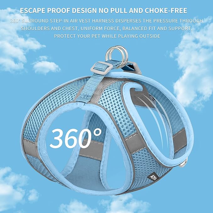 AIITLE Dog Harness, No-Pull Cat Harness with a Leash, Adjustable Reflective Dog Vest, Cat Harness Escape Proof, Outdoor Walking, Running,Training for Extra Small Dogs and House Cats Pure Blue XXXS