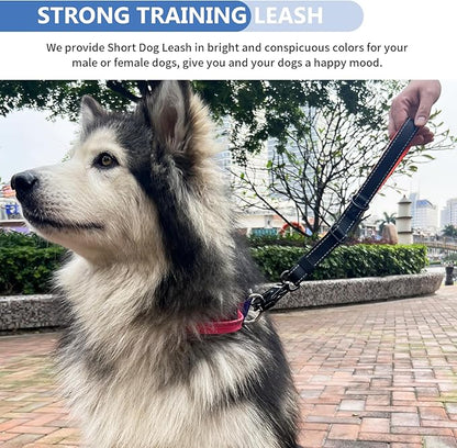 Strong Heavy Duty Dog Leash - Adjustable 15"-18" Reflective Nylon Training Leash with Padded Handle & Frog Clip, Traffic Control for Large Medium Dogs No Pull Walking Black Orange