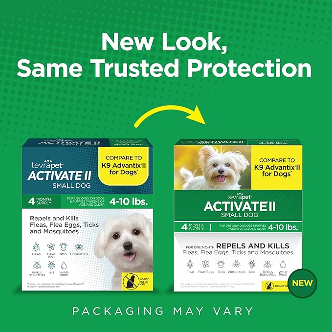 TevraPet Activate II Flea and Tick Prevention for Dogs | 4 Count | Small Dogs 4-10 lbs | Topical Drops | 4 Months Flea Treatment