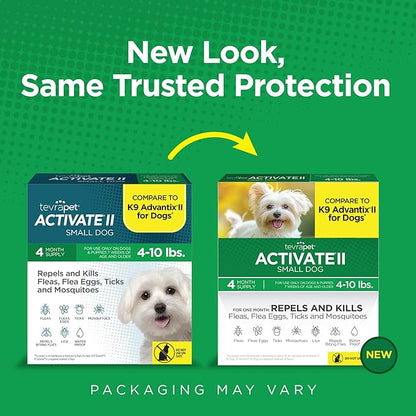 TevraPet Activate II Flea and Tick Prevention for Dogs | 4 Count | Small Dogs 4-10 lbs | Topical Drops | 4 Months Flea Treatment