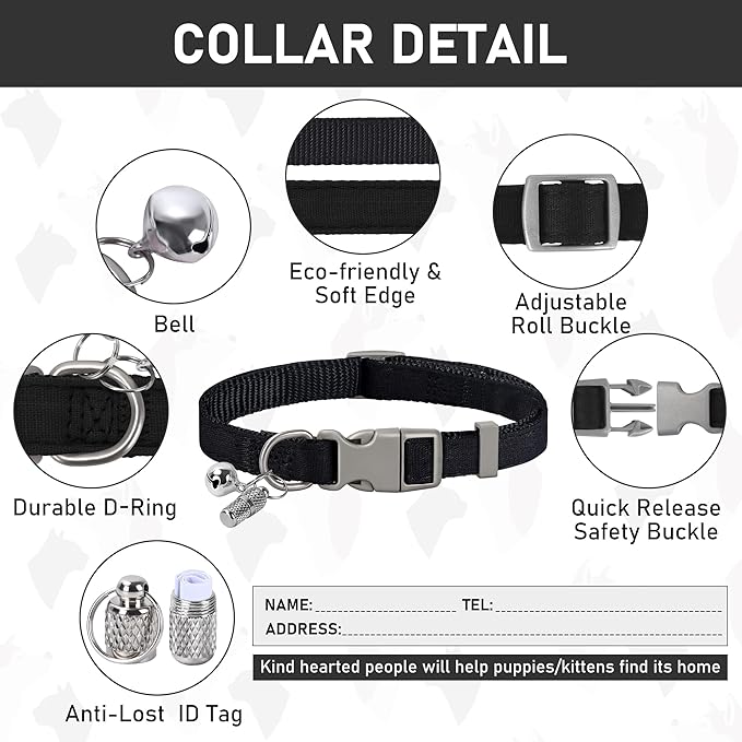 GAMUDA Small Dog Harness Collar and Leash Set, Step in No Chock No Pull Linen Fabric Soft Mesh Dog Vest Harnesses Reflective for Dogs Puppy Cats Kitten Rabbit (Black, L)