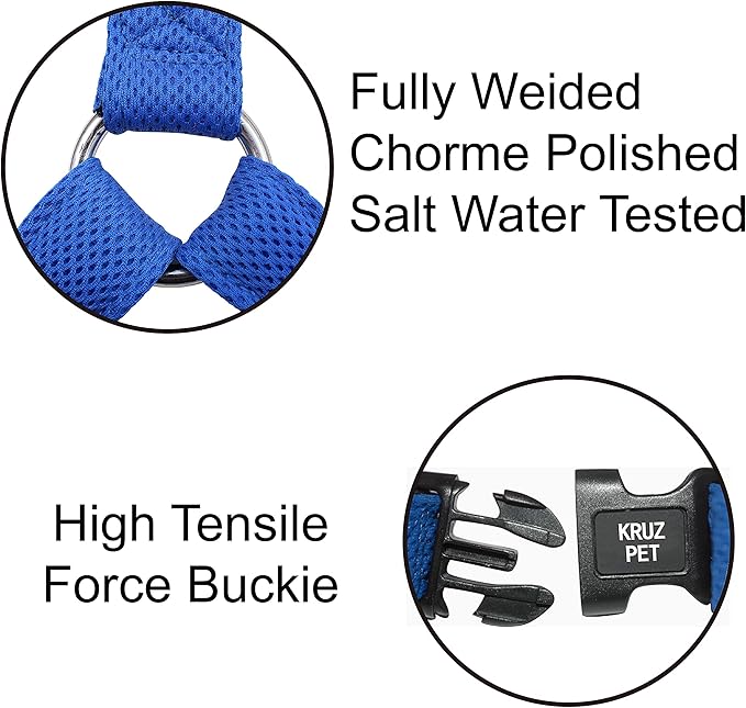Kruz No Pull Dog Harness (Chest 26”-38”, Weight 44-88 lbs) Heavy-Duty Pet Harness for Large Breeds, Ultra-Comfort Fit, Lifetime Durability, Adjustable Dog Harness No Pull Design (Blue, Large)