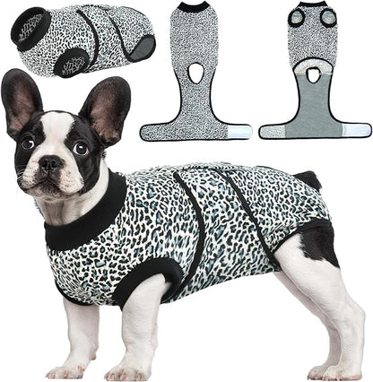 Kuoser Dog Surgery Suit, Comfy Dog Recovery Suit Female Doggie Onesie for Surgery, Post Op Protective Onesie, Soft E-Collar Alternative for Cats & Puppies, BlueLeopard XS