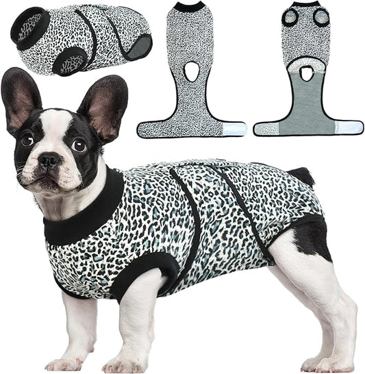 Kuoser Dog Surgery Suit, Comfy Dog Recovery Suit Female Doggie Onesie for Surgery, Post Op Protective Onesie, Soft E-Collar Alternative for Cats & Puppies, BlueLeopard XS
