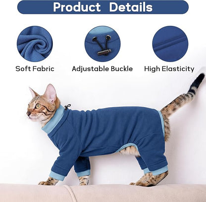 PUMYPOREITY Cat Hair Sticky Sweater, Recovery Suit - Breathable & Lightweight for Post-Surgery Protection, Cat Onsie Prevents Licking Wounds, Blue, 2XL