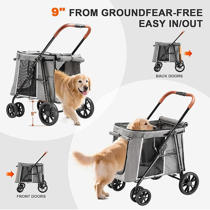 AOPEC Medium Dog Stroller, Dual Entry One-Touch Folding,Small and Medium Pet Stroller,360° Rotating Front Wheels,70 lbs Weight Capacity for Outdoor Travel and Elderly Dogs - Gray