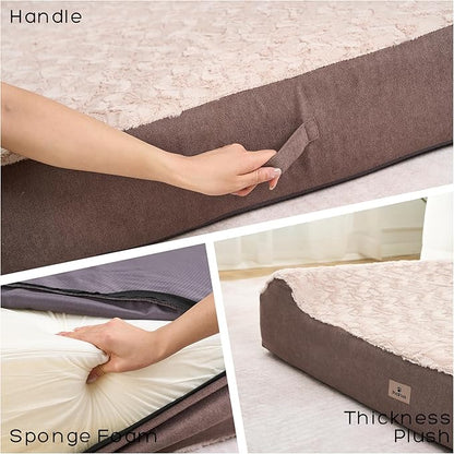 PetFun Jumbo Orthopedic Dog Bed - 7-inch Thick Memory Foam Pet Bed with Pillow Removable Cover Free Waterproof Liner - for Large Dogs (Khaki (Textured Plush), 50''L x 34''W x 10''Th I Extra Large)