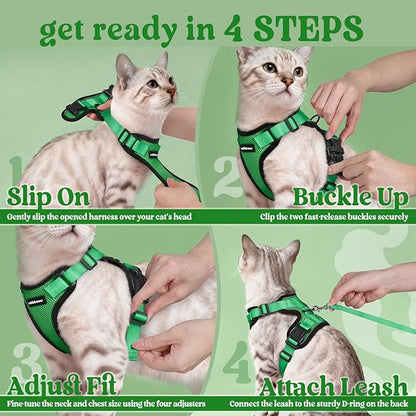 rabbitgoo Cat Harness and Leash for Walking, Escape Proof Soft Adjustable Vest Harnesses for Cats, Easy Control Breathable Reflective Strips Jacket, Grass Green, XXS