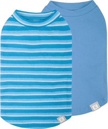 KYEESE 2Pack Waffle Dog Shirts for Small Dogs Stretchy Dog T-Shirts Lightweight Pet Tank Top Sleeveless Striped Pet Shirt Vest Breathable Cat Shirt, Small, Blue+Striped