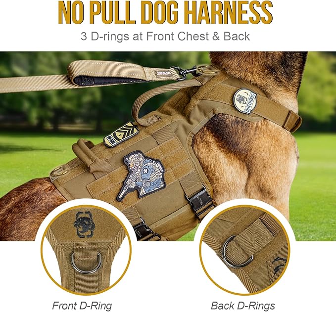 OneTigris Tactical Dog Harness with 5X Metal Buckle,Dog MOLLE Vest with Handle,No Pulling Front Clip,Hook and Loop Panel for Dog Custom Patch