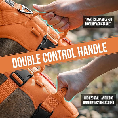 OneTigris Escape Proof Dog Harness, No Pull Dog Harness with Handles, Tactical Multi-Use Support Dogs Harnes for Large Dogs Everyday Wear Walking Hiking Training (Orange, Large)