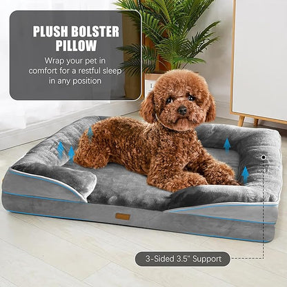 Spotted Play Orthopedic Dog Bed with Sides - Dog Sofa Beds for Small Dogs, Supportive Foam Pet Couch Bed with Washable Removable Cover, Waterproof Lining and Non-Slip Bottom, Grey - S