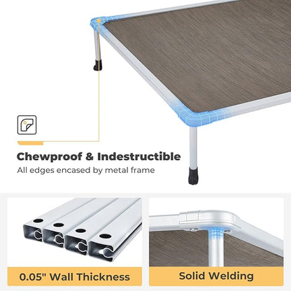 Veehoo Chewproof Elevated Dog Bed - Cooling Raised Pet Cot, Breathable Mesh, Washable & Non-Slip for Large Dogs, Indoor/Outdoor, Brown Mat and Silver Metal Frame, 59x37inches (Model CWC2203B03)
