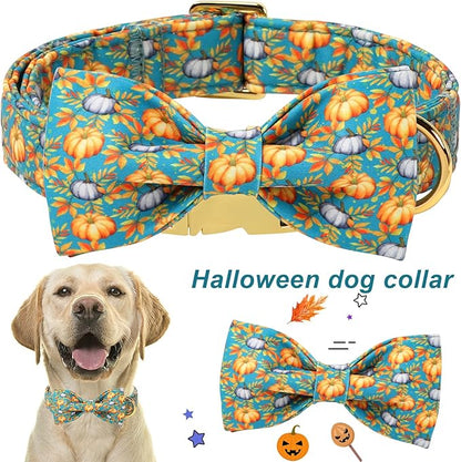 ARING PET Fall Dog Collar with Bow, Halloween Pumpkin Cute Pet Collars with Quick Release Buckle for Puppy Small Medium Large Girl Boy Dogs-S