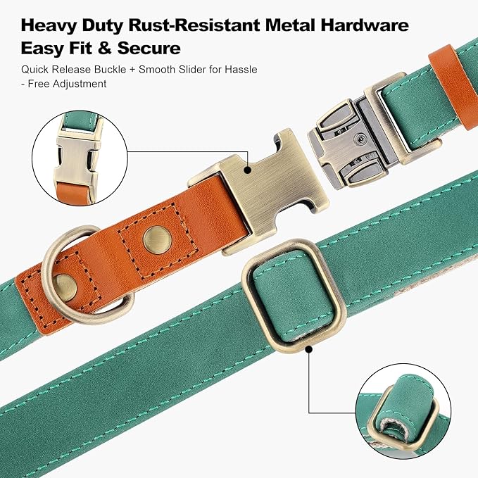 Plutus Pet Genuine Leather & Hemp Dog Collar – Adjustable Heavy Duty Pet Collar with Quick Release Metal Buckle, Soft & Stylish for Puppy and Small, Medium, Large Dogs (Green, S)