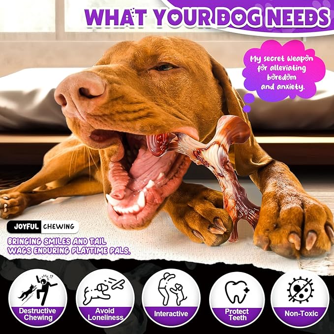 4 Pack Dog Chew Toys for Aggressive Chewers - Tough Indestructible Dog Toys with Bacon Flavor- Durable Nylon Bones Toy for Small Medium Large Breed - Puppy Gifts